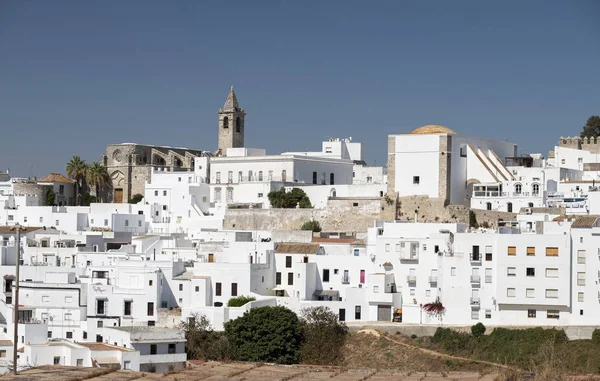 Endülüs'te beyaz şehir Vejer de la Frontera havadan görünümü, Avrupa'da İspanya.
