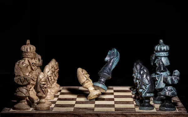 Knight Winning Game Pawn Chessboard All Pieces — Stock Photo, Image