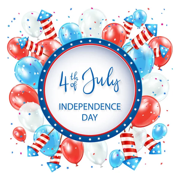 Metin Bağımsızlık Günü Temmuz Beyaz Arka Planda Illüstrasyon Yuvarlak Afiş — Stok Vektör