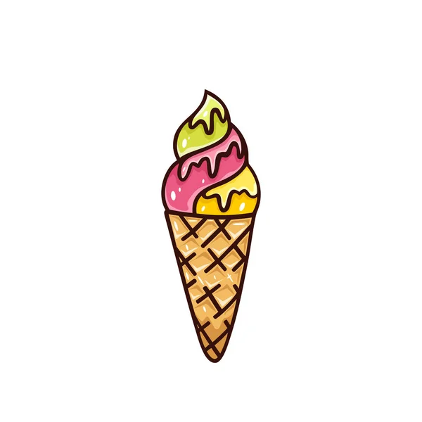 Ice Cream Waffle Cone Isolated White Background Illustration — Stock Vector