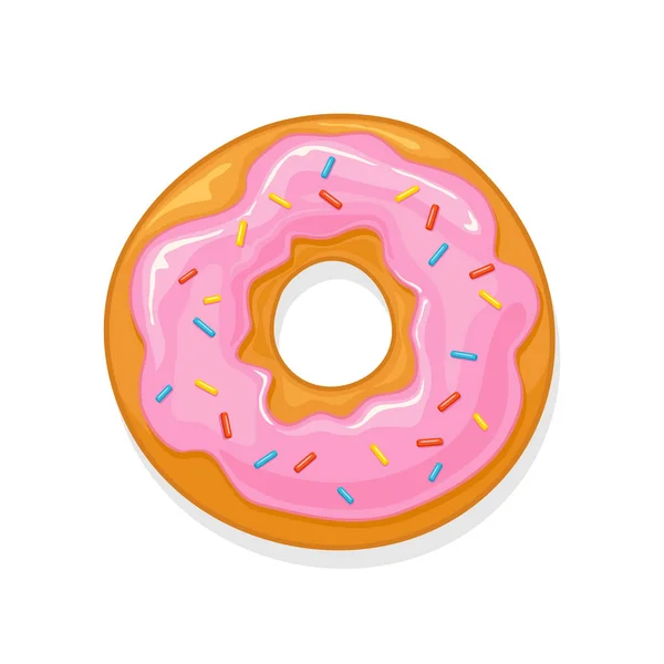 Pink Glazed Donut Colorful Sprinkles Isolated White Background Illustration — Stock Vector