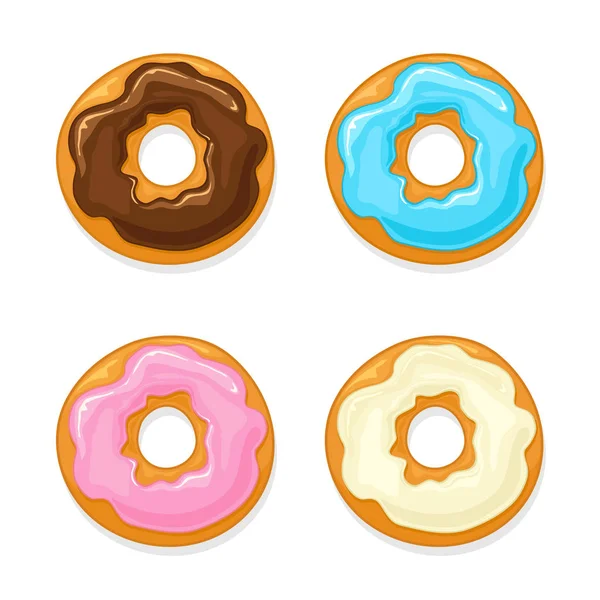 Set Donuts Colorful Glaze Isolated White Background Illustration — Stock Vector