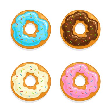 Sır ve beyaz arka plan üzerinde illüstrasyon izole renkli bonibon donuts kümesi.