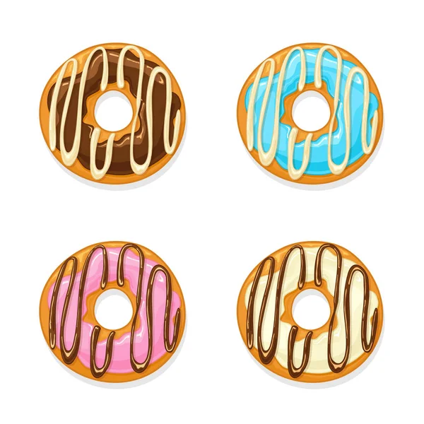Set Donuts Colorful Glaze Chocolate Isolated White Background Illustration — Stock Vector
