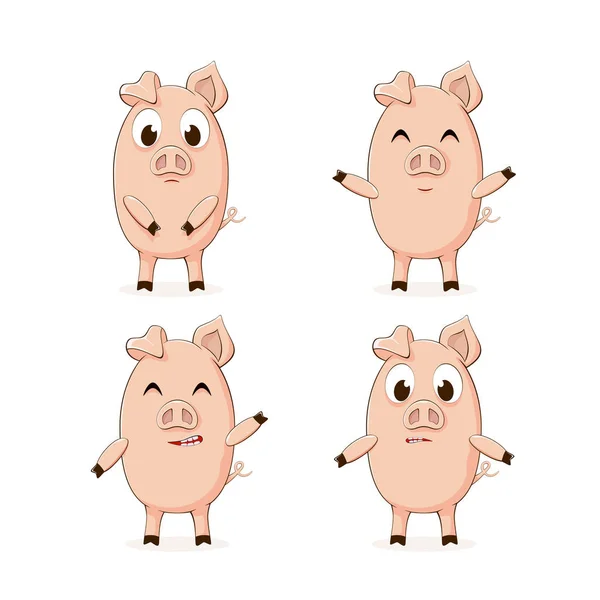 Set Little Pink Pigs Isolated White Background Illustration — Stock Vector