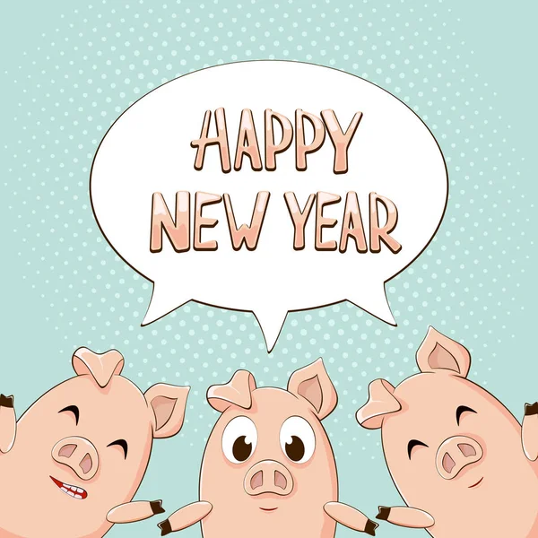 Comics Style Text Happy New Year Speech Bubble Blue Background — Stock Vector