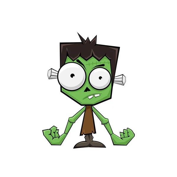Leuke Groene Halloween Monster Die Frankenstein Geïsoleerd Een Witte Achtergrond — Stockvector