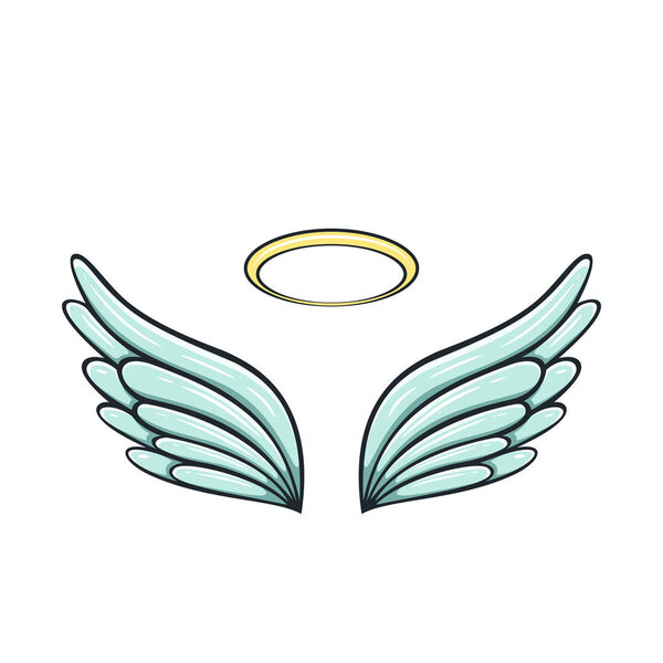 Angel wings and halo isolated on white background, illustration.