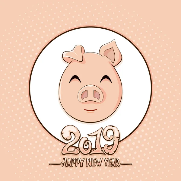 Texte Bonne Année 2019 Mignon Petit Cochon Sur Fond Rose — Image vectorielle