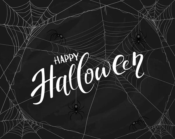 Happy Halloween Black Grunge Bakgrunn Med Edderkopper Spindelvev Illustrasjon – stockvektor