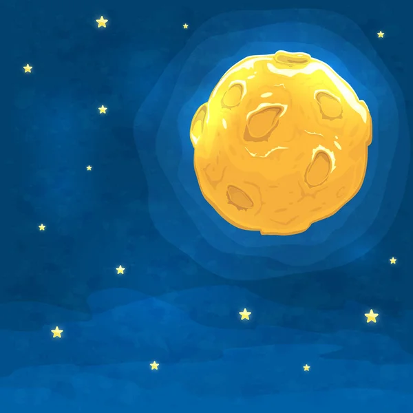 Luna Brillante Estrellas Cielo Azul Noche Ilustración — Archivo Imágenes Vectoriales