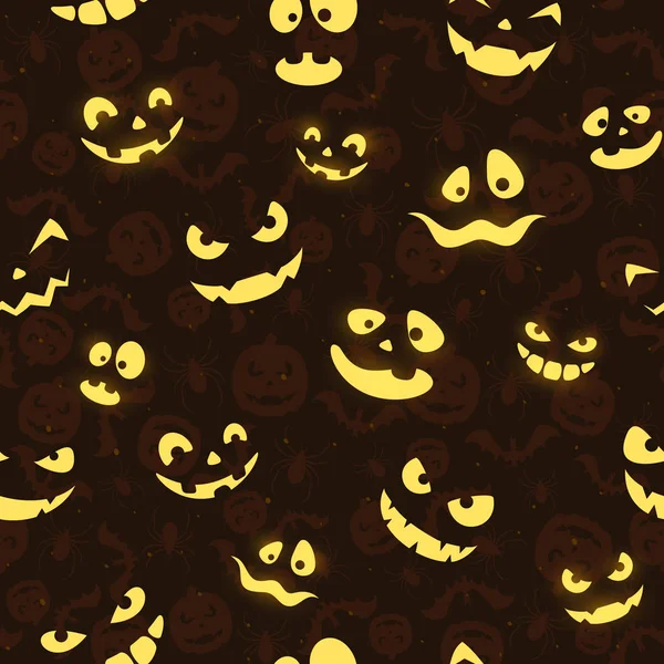 Sfondo Senza Cuciture Con Espressioni Facciali Luminose Halloween Con Sorriso — Vettoriale Stock