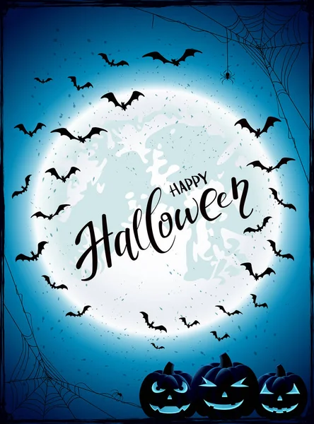 Lettering Buon Halloween Con Decorazione Grunge Astratto Sfondo Blu Halloween — Vettoriale Stock