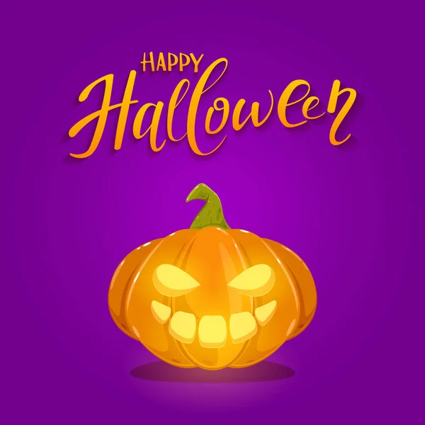 Boldog Tök Lámpa Mosoly Boldog Halloween Betűk Lila Háttér Illusztráció — Stock Vector