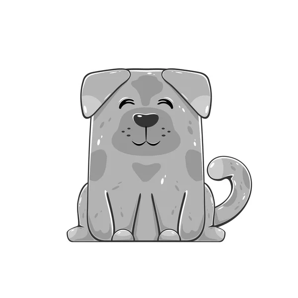 Šťastný Pes Izolovaných Bílém Pozadí Roztomilé Štěně Šedé Ilustrace — Stockový vektor