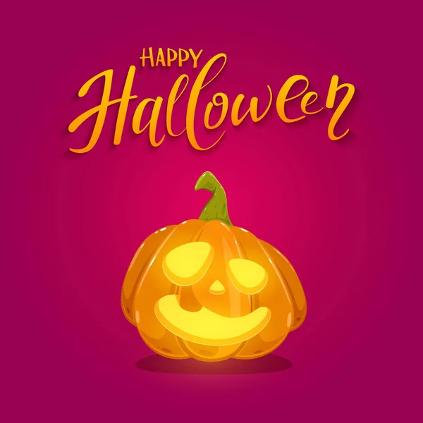 Pumpa Lykta Med Leende Och Texten Happy Halloween Röd Bakgrund — Stock vektor