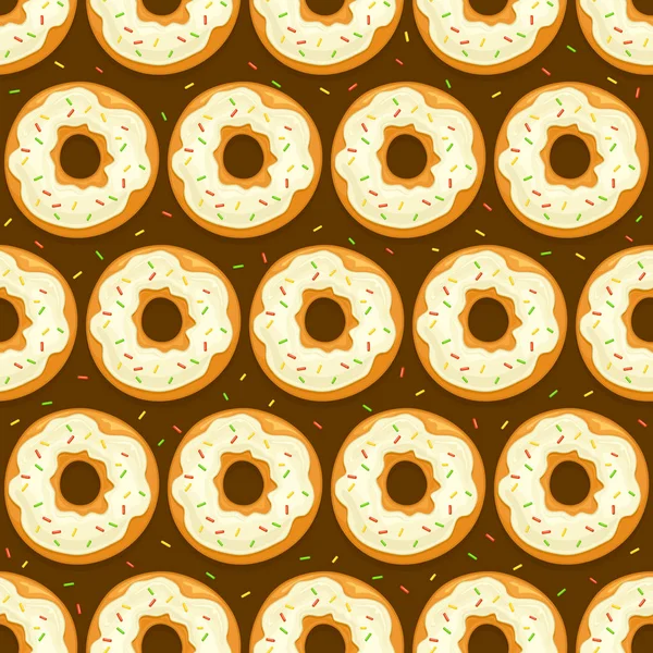 Бесшовный Фон Пончиками Белой Глазурью Красочными Брызгами Шоколадном Фоне Иллюстрация — стоковый вектор