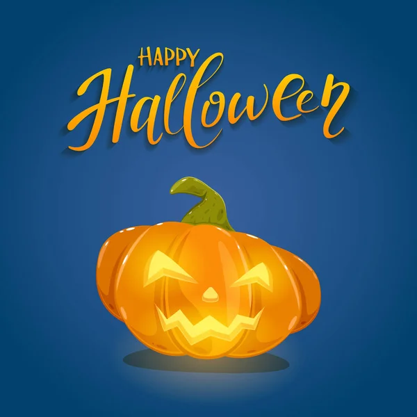 Feliz Linterna Calabaza Con Sonrisa Letras Feliz Halloween Sobre Fondo — Archivo Imágenes Vectoriales