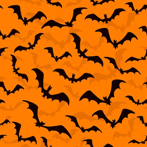 Fondo Sin Costuras Naranja Con Murciélagos Voladores Para Halloween Ilustración — Archivo Imágenes Vectoriales