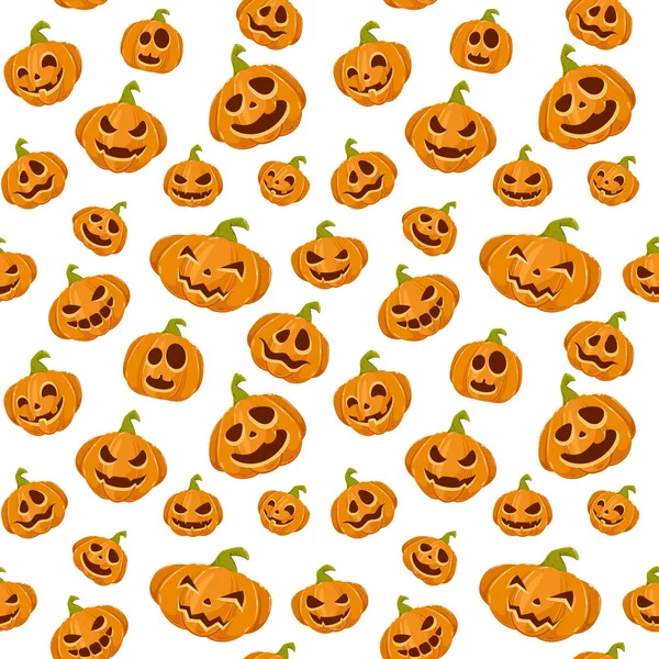 Fondo Blanco Sin Costuras Con Calabazas Sonrientes Halloween Ilustración — Archivo Imágenes Vectoriales