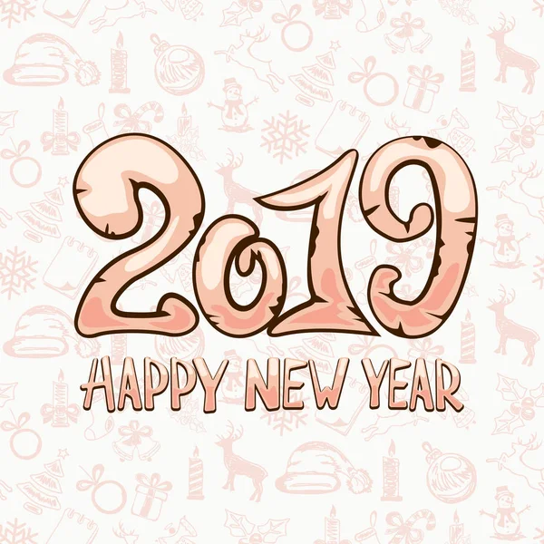 Šťastný Nový Rok 2019 Písmem Bílém Pozadí Sváteční Dekorace Ilustrace — Stockový vektor