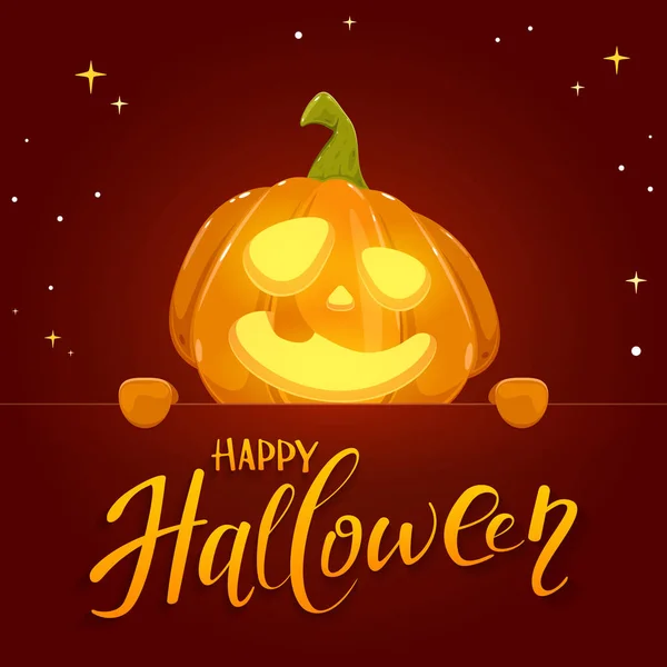 Jack Laterne Mit Lächeln Und Schriftzug Happy Halloween Auf Banner — Stockvektor