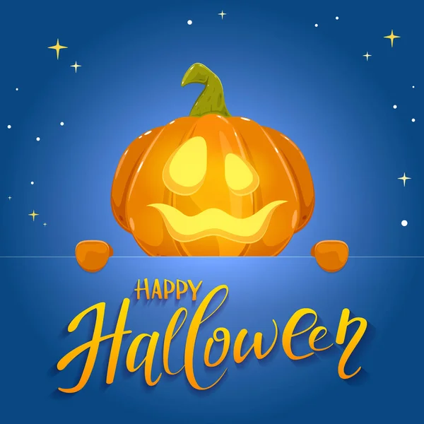 Jack Linterna Con Sonrisa Letras Feliz Halloween Banner Fondo Vacaciones — Archivo Imágenes Vectoriales