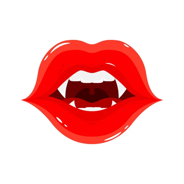 Vampire Lips Fangs Halloween Isolated White Background Illustration — Stock Vector