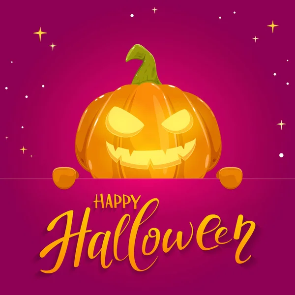 Jack Linterna Con Sonrisa Letras Feliz Halloween Banner Fondo Vacaciones — Archivo Imágenes Vectoriales