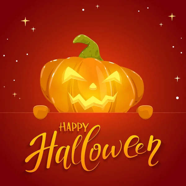 Jack Lanterna Con Sorriso Scritte Buon Halloween Sul Banner Sfondo — Vettoriale Stock