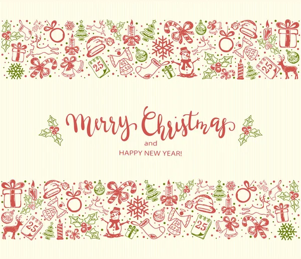 Merry Christmas Happy New Year Decorative Elements Beige Card Holiday — Stock Vector