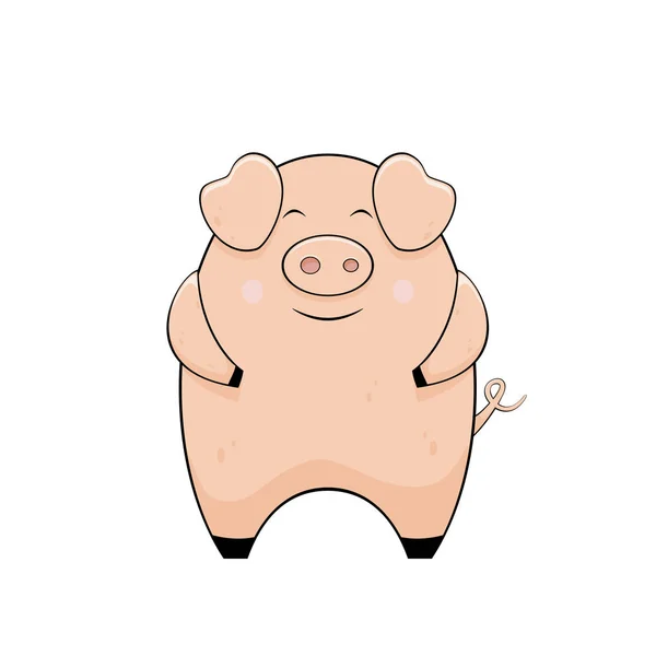 Cute Little Pink Pig Isolated White Background Illustration — Stock Vector