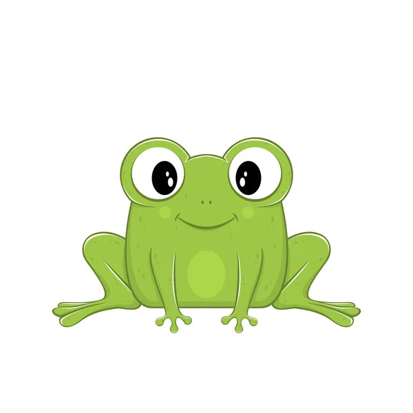 Roztomilý Zelená Žába Izolovaných Bílém Pozadí Obrázek — Stockový vektor