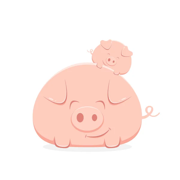 在白色背景查出的两只快乐猪的家庭 — 图库矢量图片