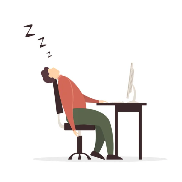 Hombre Quedó Dormido Computadora Lugar Trabajo Ilustración — Vector de stock