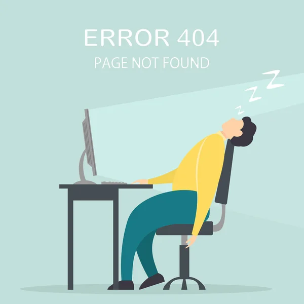 Hombre Durmió Computadora Lugar Trabajo Error Letras 404 Página Encontrada — Archivo Imágenes Vectoriales