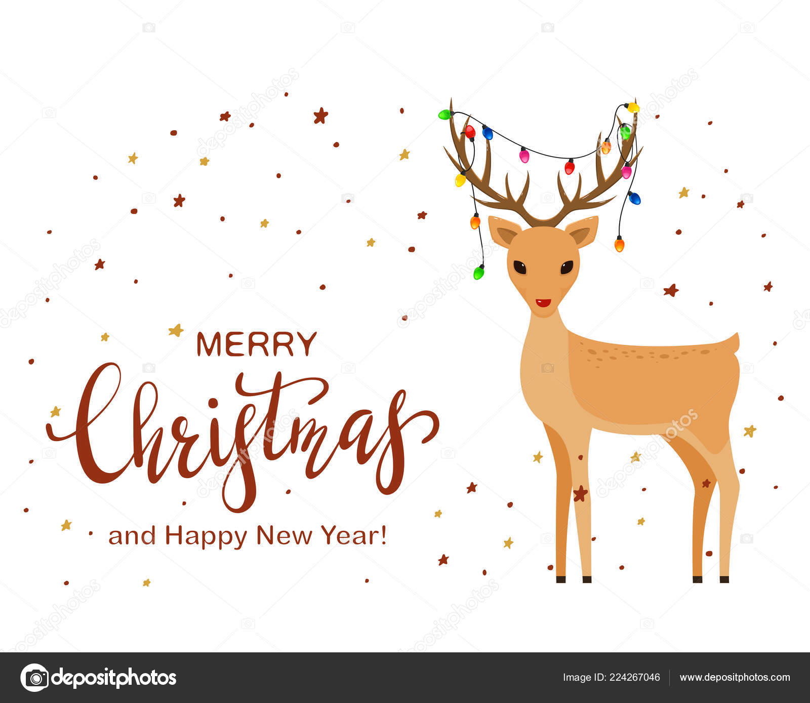 Cute Reindeer Red Nose Christmas Lights Antlers Character Rudolph Lettering  Stock Vector Image by ©losw #224267046