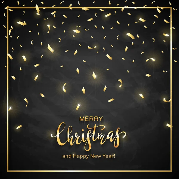 Letras Doradas Feliz Navidad Feliz Año Nuevo Con Confeti Dorado — Vector de stock