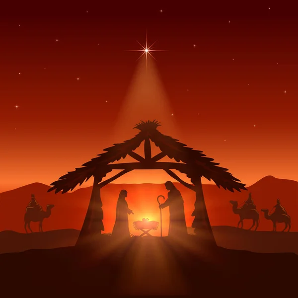 Tema Vacaciones Fondo Cristiano Con Nacimiento Jesús Estrella Navidad Tres — Archivo Imágenes Vectoriales