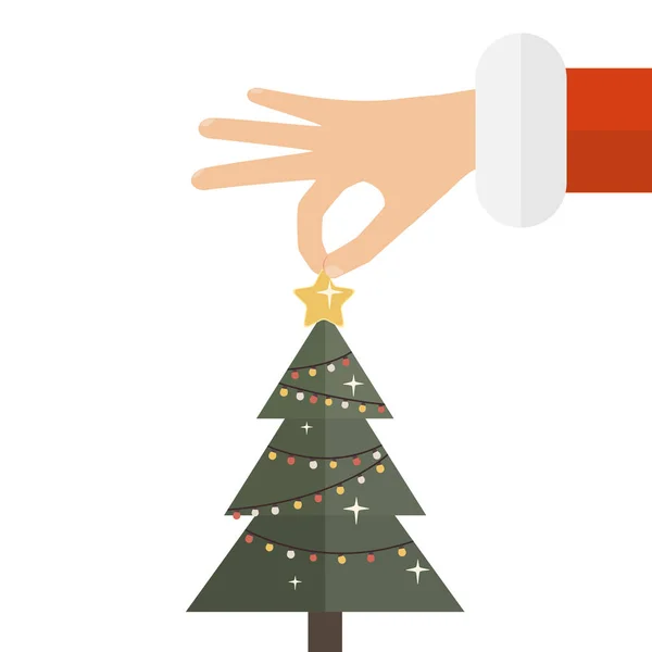 Santa Hand Dekoratív Karácsonyfa Elszigetelt Fehér Background Illusztráció — Stock Vector