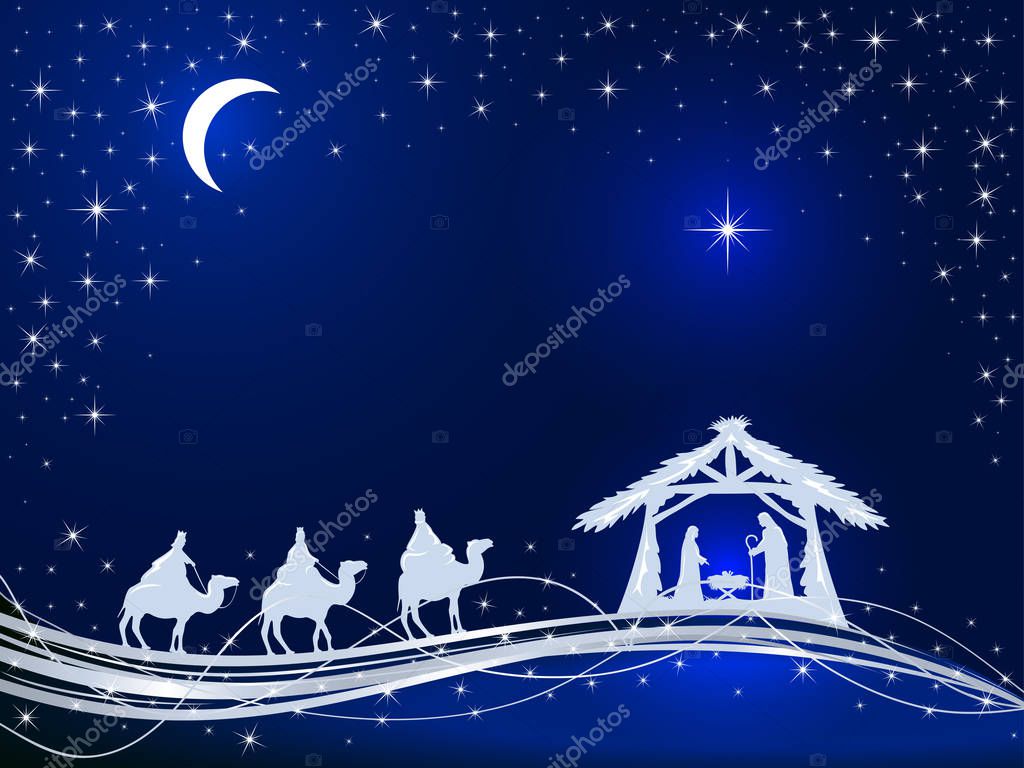 Vettoriale stockTema Natalizio Cristiano Nascita Gesù Stella Splendente Tre  Saggi Sfondo di ©losw #228158974, image size:1024x768