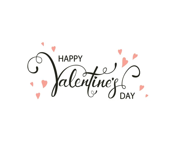 Black Lettering Happy Valentines Day Pink Hearts White Background Illustration — 图库矢量图片
