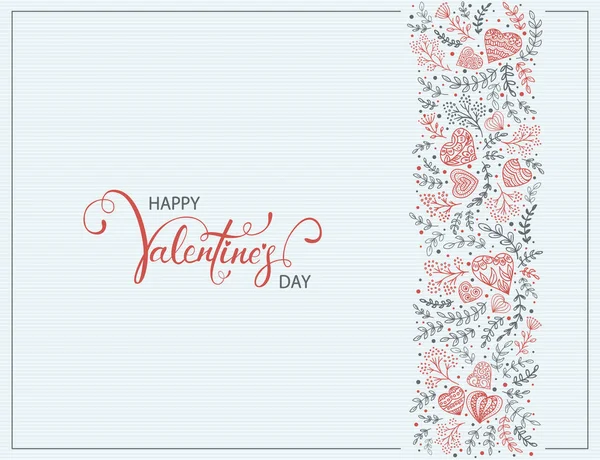 Floral Elements Red Decorative Hearts Lettering Happy Valentines Day Blue — 图库矢量图片