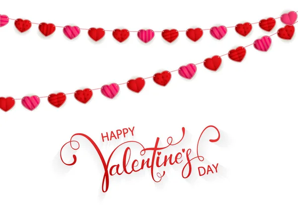 Texto Feliz Día San Valentín Sobre Fondo Blanco Con Banderines — Vector de stock