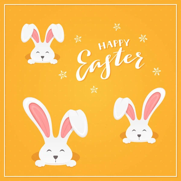 Rabbit Heads Hole Lettering Happy Easter Orange Background Illustration — Stock Vector