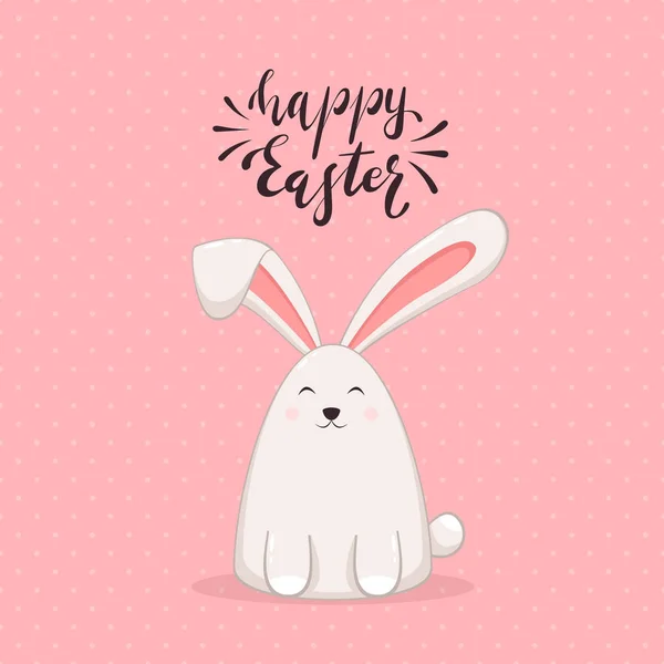 Schattig Konijn Pasen Belettering Vrolijk Pasen Cartoon Bunny Roze Vakantie — Stockvector