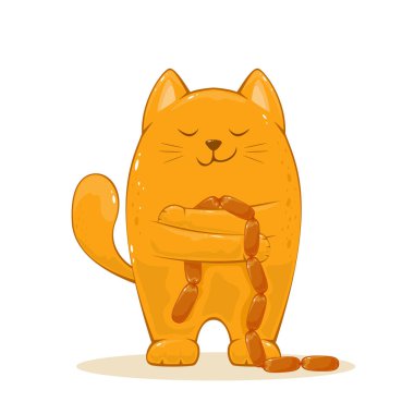 Mutlu kedi sosis ile