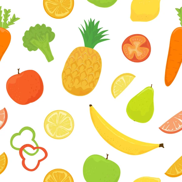 Безшовний фон з фруктами та овочами — стоковий вектор