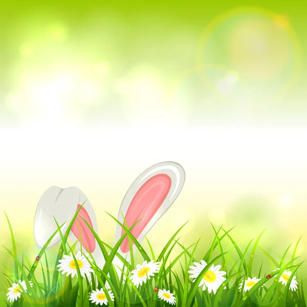 Groene natuur achtergrond met Pasen konijn — Stockvector