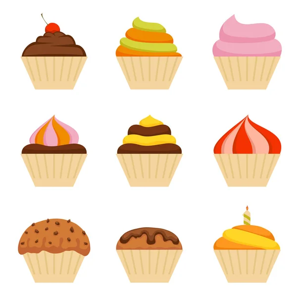 Ícones de cupcake — Vetor de Stock